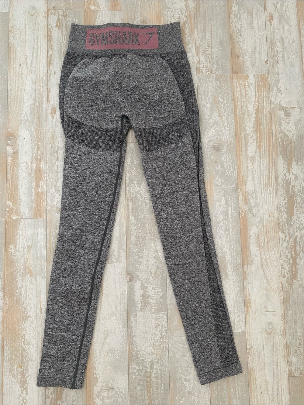 Gymshark Gray Seamless Leggings with Pink Logo Waistband